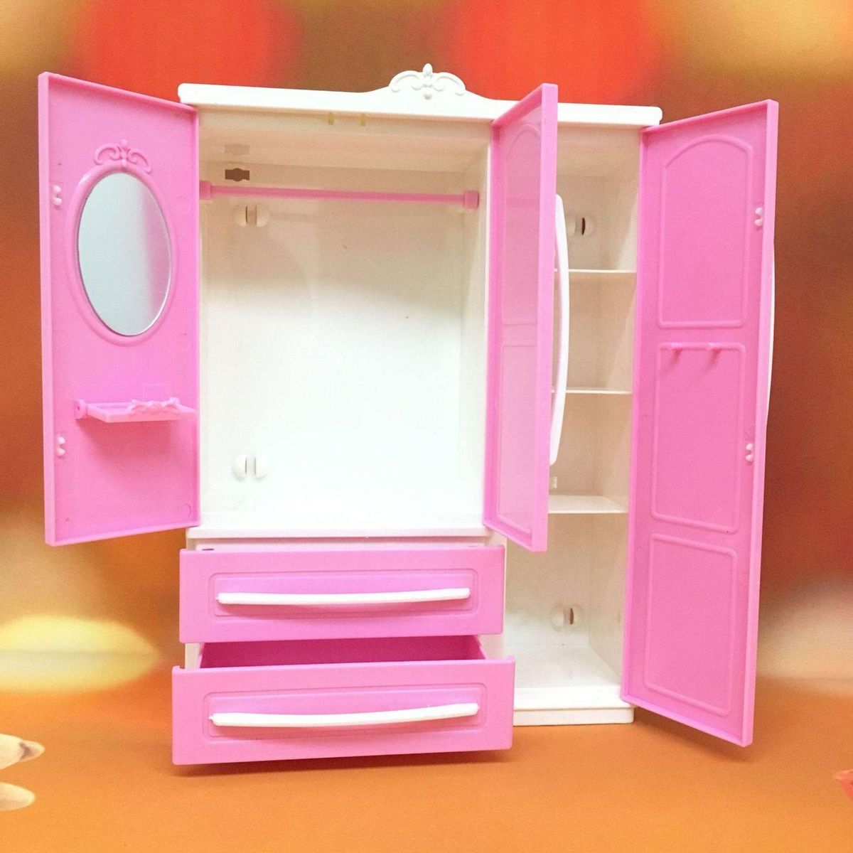 Miniature Wardrobe Closet Plastic Dolls House Bedroom Furniture