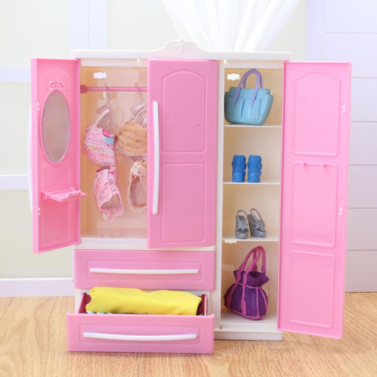 Miniature Wardrobe Closet Plastic Dolls House Bedroom Furniture