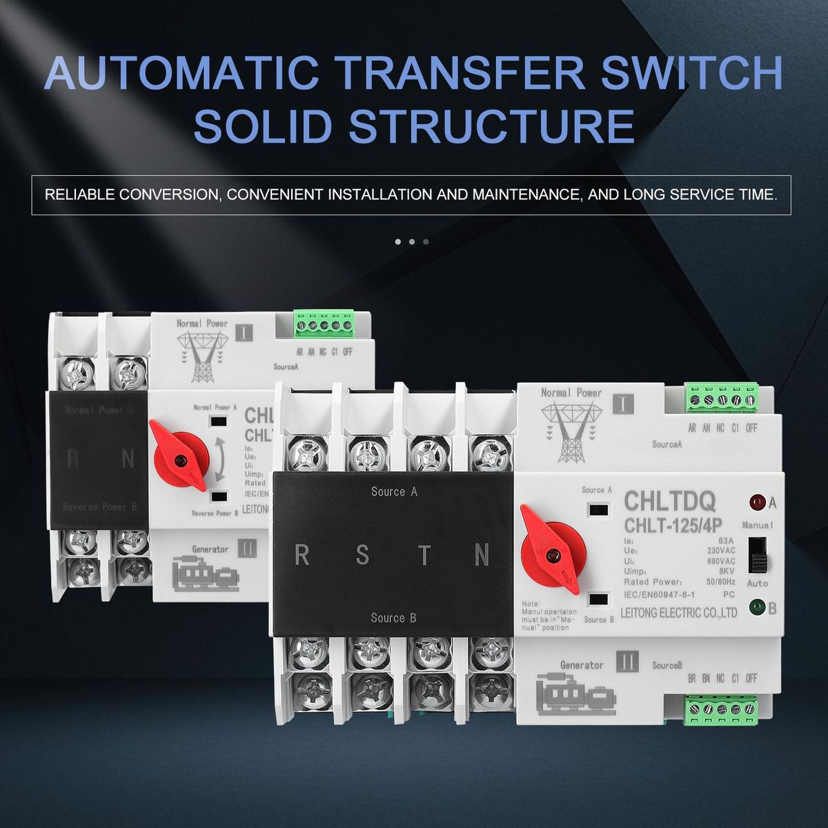 Compact Automatic Transfer Switch Electrical Selector Switches Dual Power Switch Solar Power Rail Type Household Power Transfer Switch