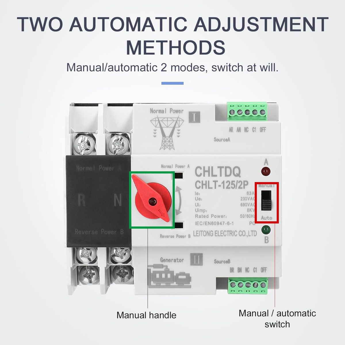 Compact Automatic Transfer Switch Electrical Selector Switches Dual Power Switch Solar Power Rail Type Household Power Transfer Switch