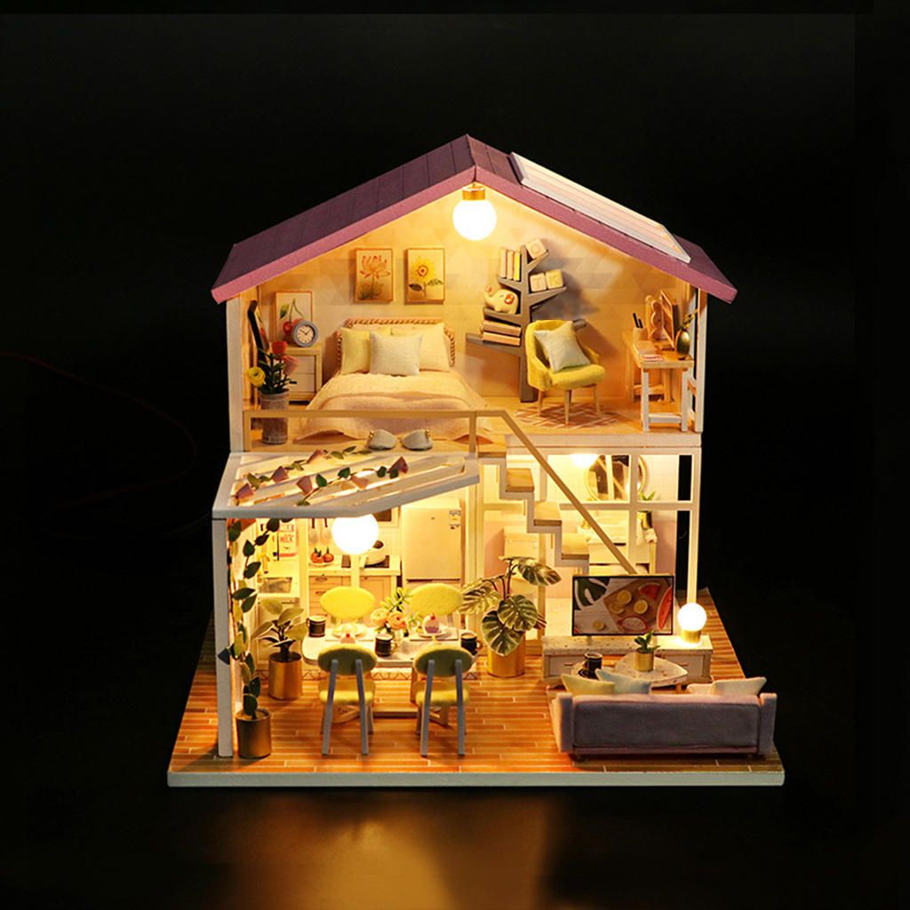 DIY Mini Miniature Creative Doll House With Furniture Wood Modern