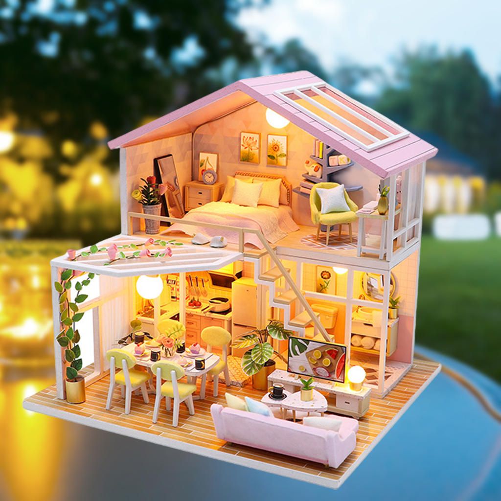 DIY Mini Miniature Creative Doll House With Furniture Wood Modern