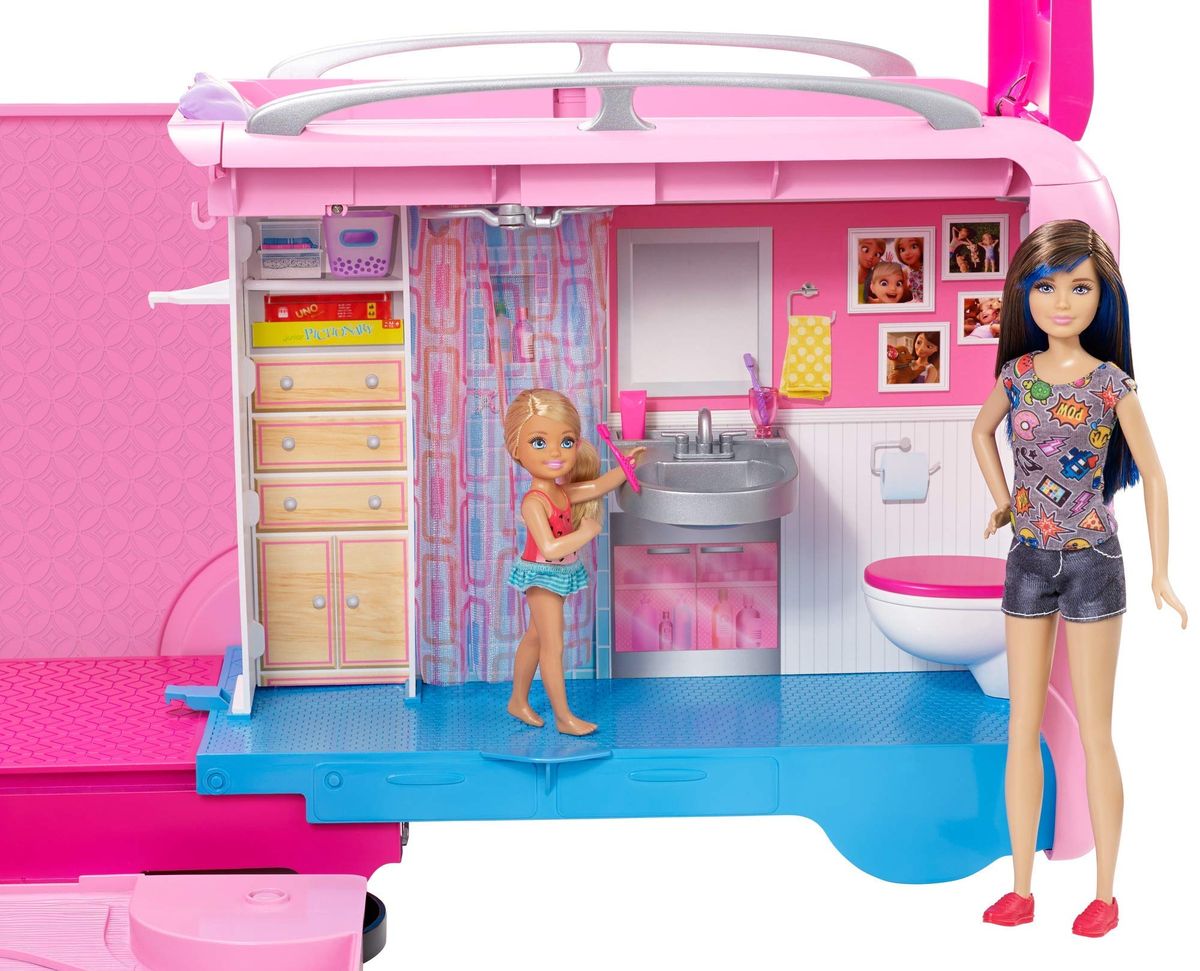Camper, Doll Playset With 50 Accessories, Includes Waterslide, 2 Hammocks, Canopy Bed & Fireplace, Dream Camper(Dolls Unincluded)