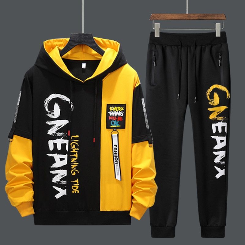 2021 New Man Tracksuits 2 Piecs Sweat Suits Mens Patchwork Printing Sweatshirts Sweatpants Sets Student Husband Sports Clothing