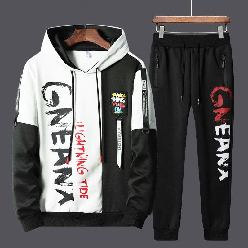 2021 New Man Tracksuits 2 Piecs Sweat Suits Mens Patchwork Printing Sweatshirts Sweatpants Sets Student Husband Sports Clothing