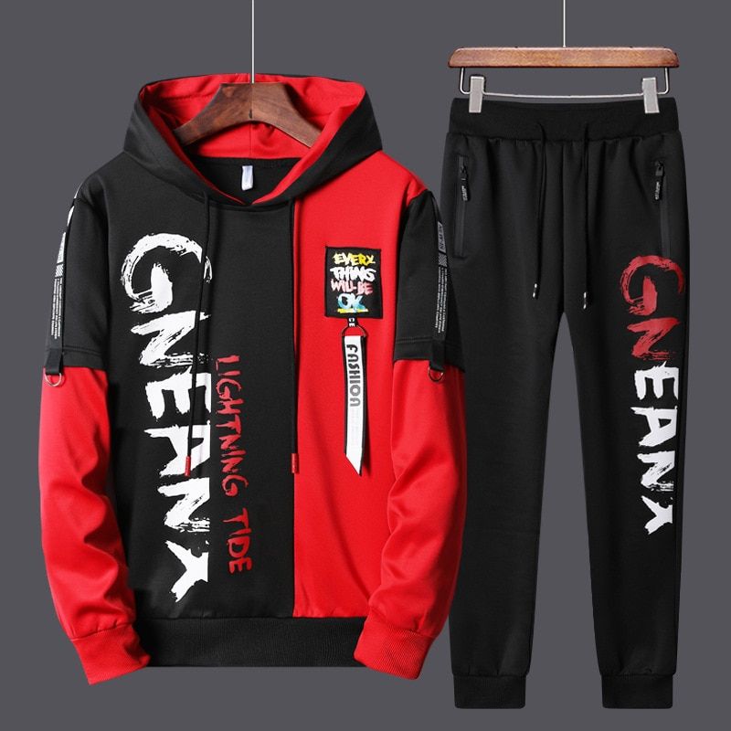 2021 New Man Tracksuits 2 Piecs Sweat Suits Mens Patchwork Printing Sweatshirts Sweatpants Sets Student Husband Sports Clothing