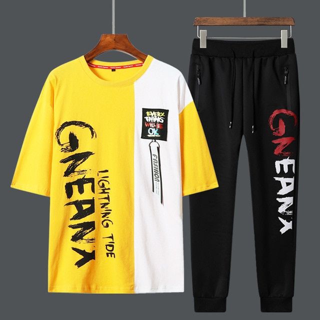 2021 New Man Tracksuits 2 Piecs Sweat Suits Mens Patchwork Printing Sweatshirts Sweatpants Sets Student Husband Sports Clothing