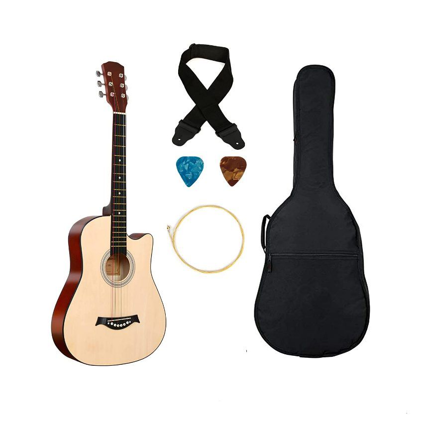 Acoustic Box Guitar With Bag And Satrap - Natural-38