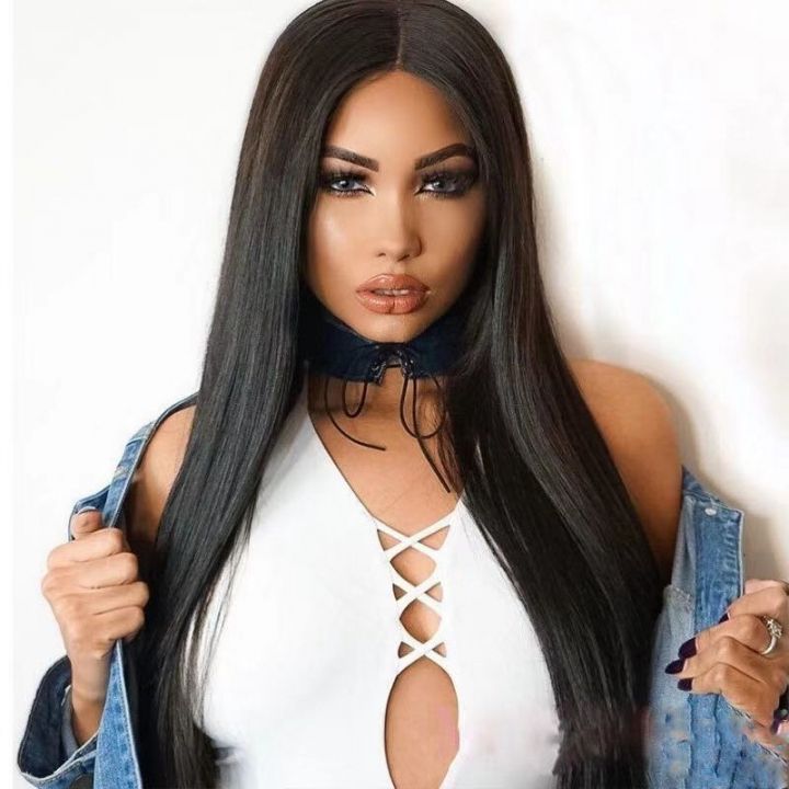 Ladies Long Straight Hair Weave Middle Part Wigs For Women