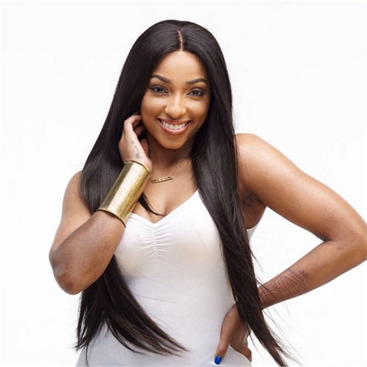 Ladies Long Straight Hair Weave Middle Part Wigs For Women