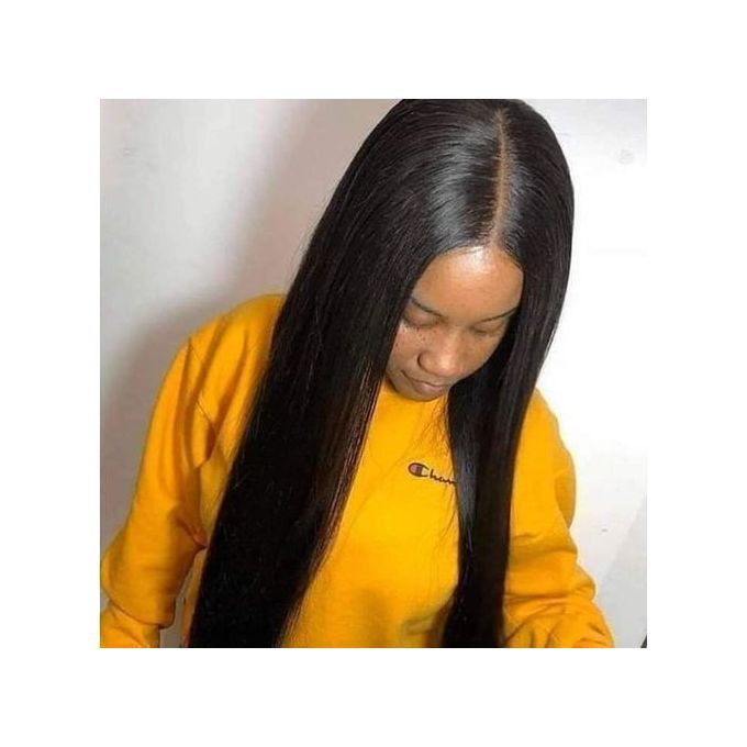 Black Long Bone Straight Hair Wig With Closure