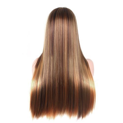 Brown Gold Gradient Long Straight Hair Wig With Medium Parting For Women Daily