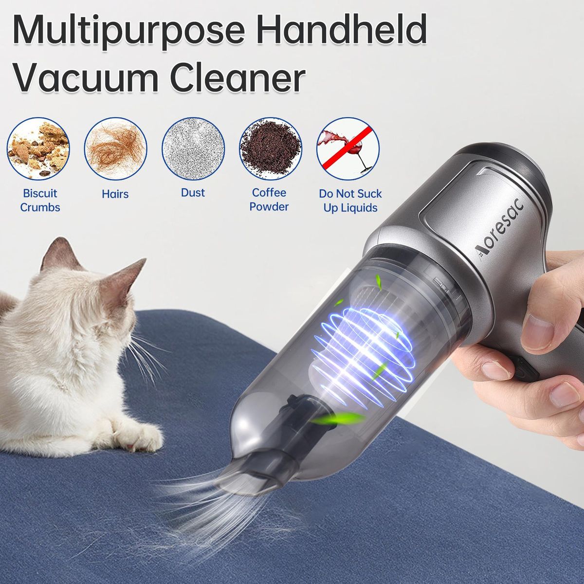 Aoresac Portable Handheld Vacuum Cleaner Mini Cordless Car Vacuum Cleaner Brusheless Motor 20000PA High Power 2-Level Suction Built-in Large Capacity Battery for Car Interior Home Office Pet Hair Cleaning