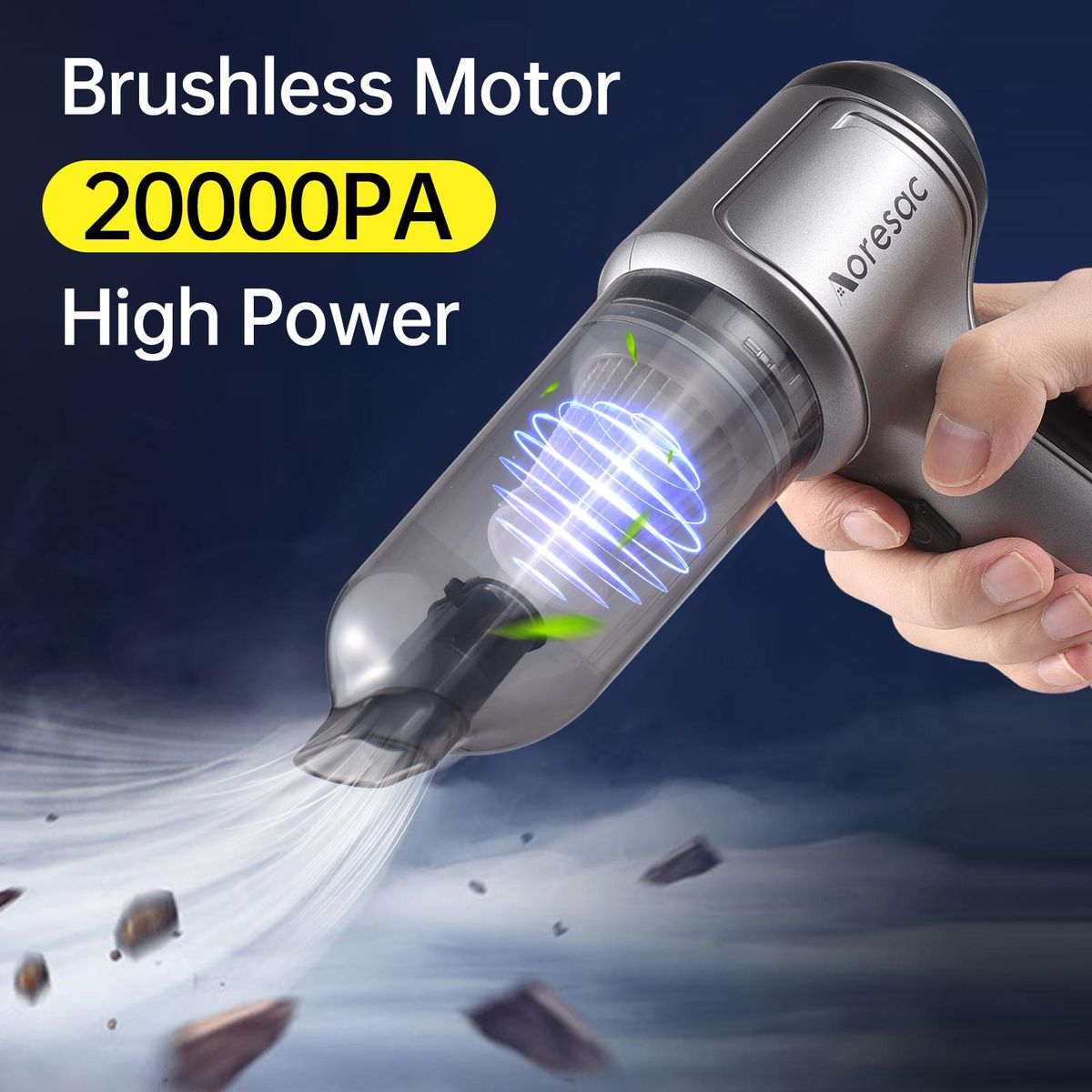 Aoresac Portable Handheld Vacuum Cleaner Mini Cordless Car Vacuum Cleaner Brusheless Motor 20000PA High Power 2-Level Suction Built-in Large Capacity Battery for Car Interior Home Office Pet Hair Cleaning