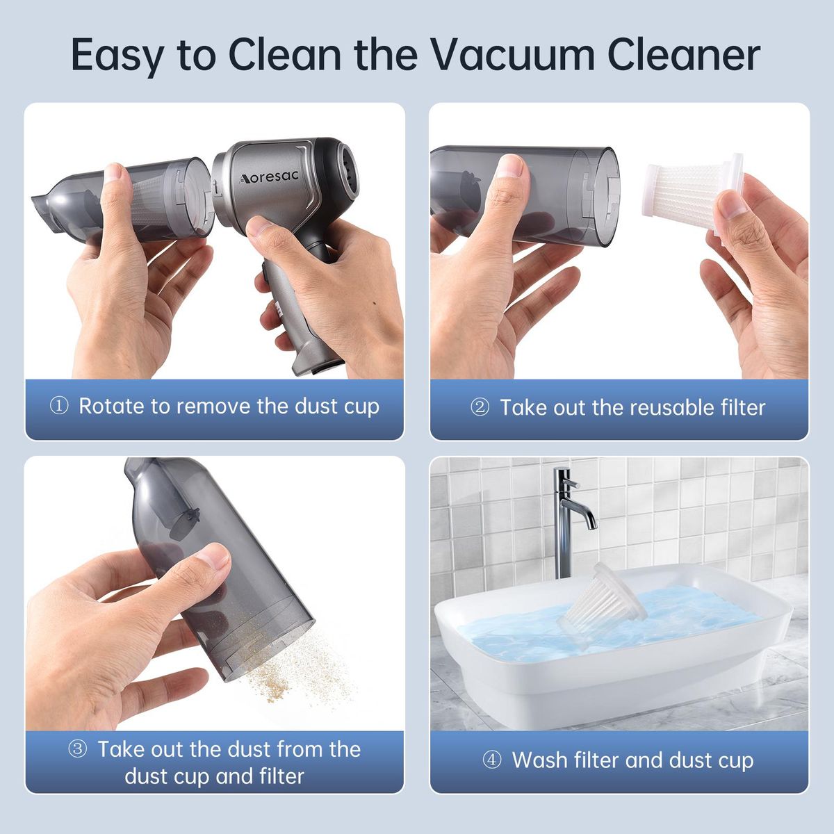Aoresac Portable Handheld Vacuum Cleaner Mini Cordless Car Vacuum Cleaner Brusheless Motor 20000PA High Power 2-Level Suction Built-in Large Capacity Battery for Car Interior Home Office Pet Hair Cleaning