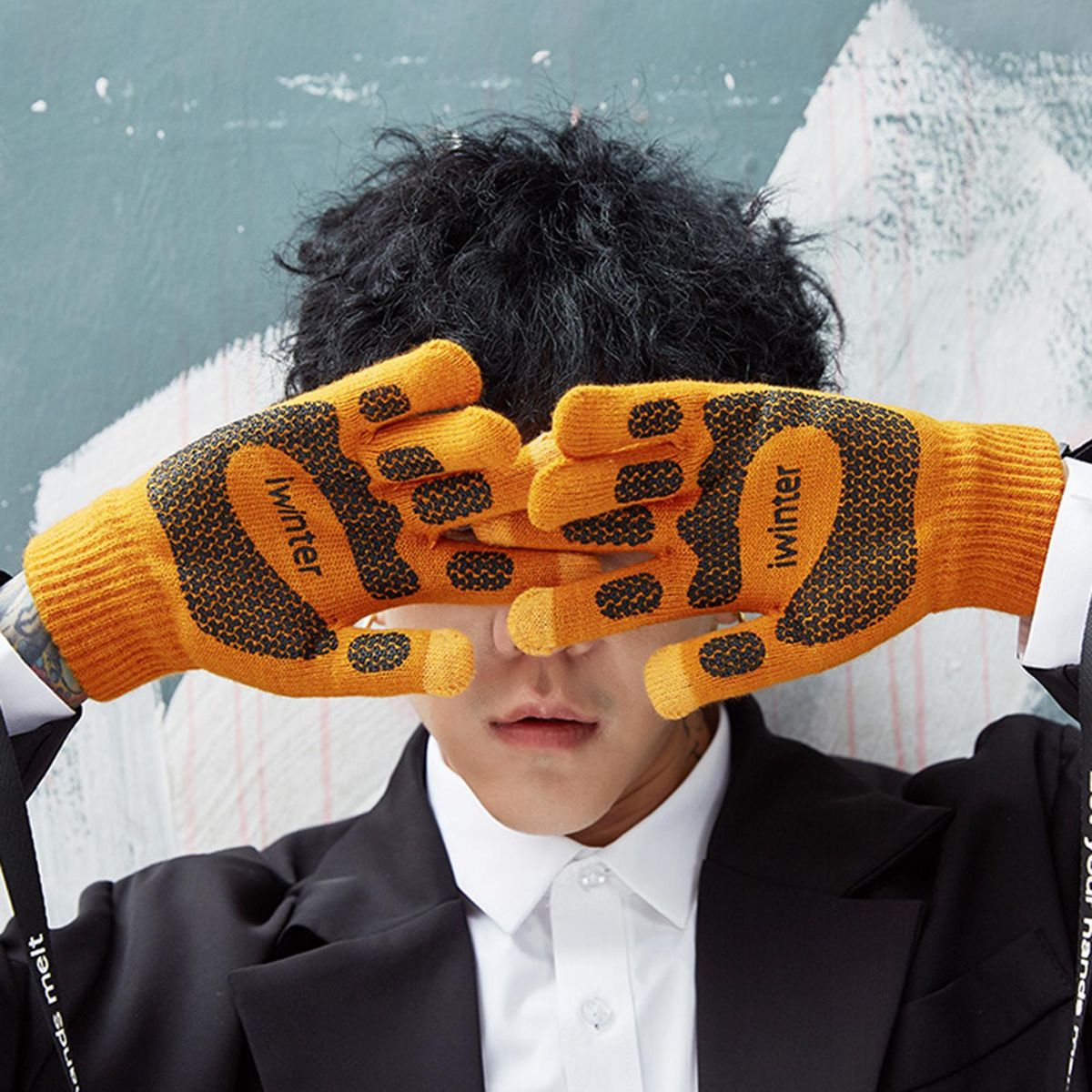 1 Pair Riding Winter Three-finger Touch Screen Dark Orange