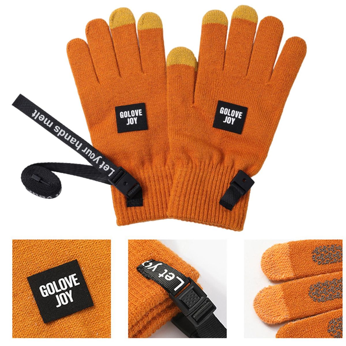 1 Pair Riding Winter Three-finger Touch Screen Dark Orange
