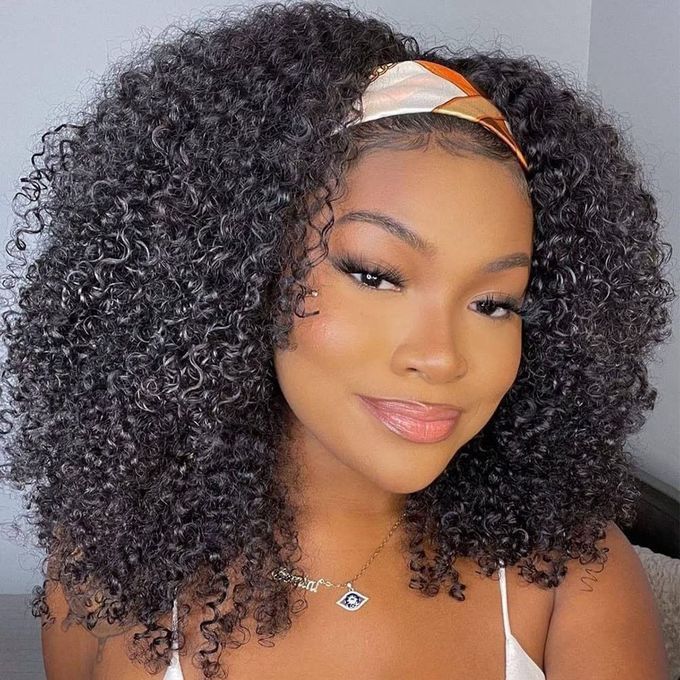 ISEE Hair Afro Kinky Curly Headband Wig Human 180% Density