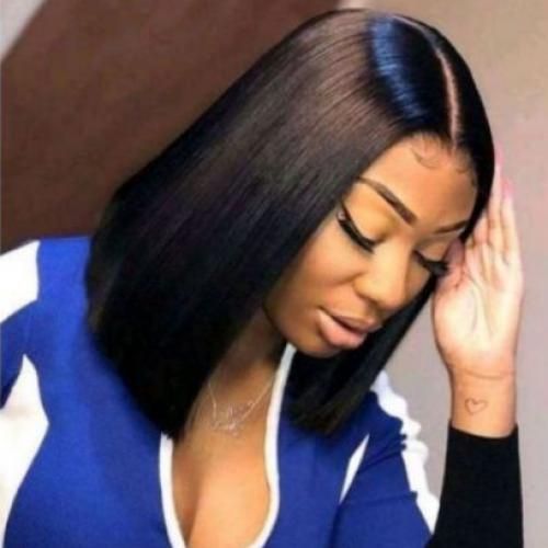 Look Alike Bone Straight Blunt Cut Wig With Closure