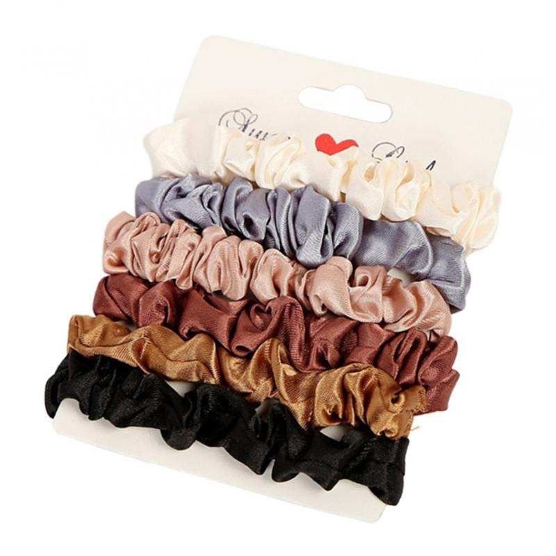 6pack Women Solid Hair Scrunchies Multicolor Rubber Hair Band Hair