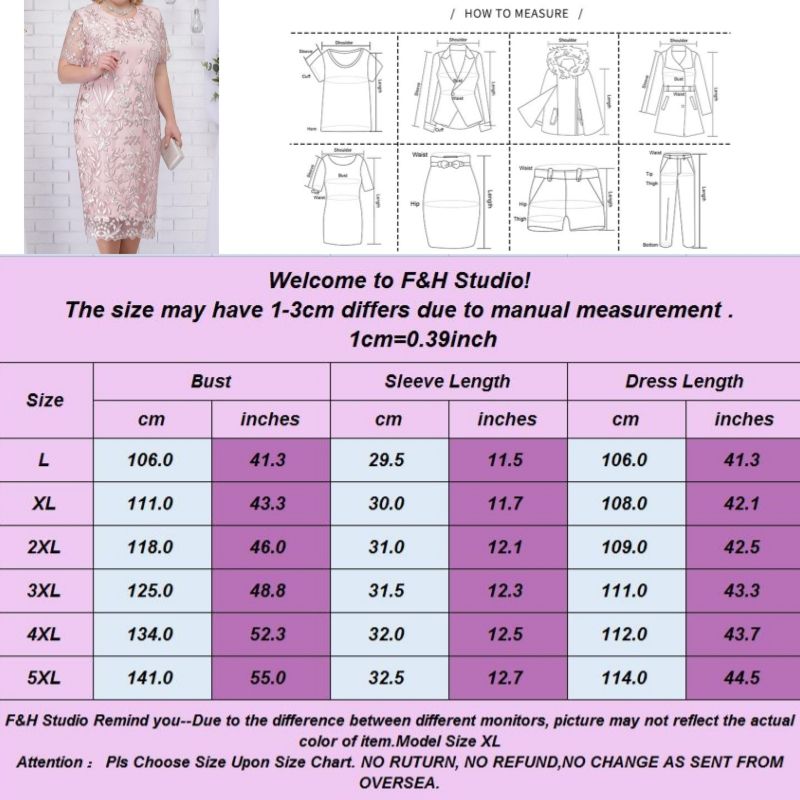 3256 L-5XL Lace Gown Round Neck Plus Size Party Dress Pink