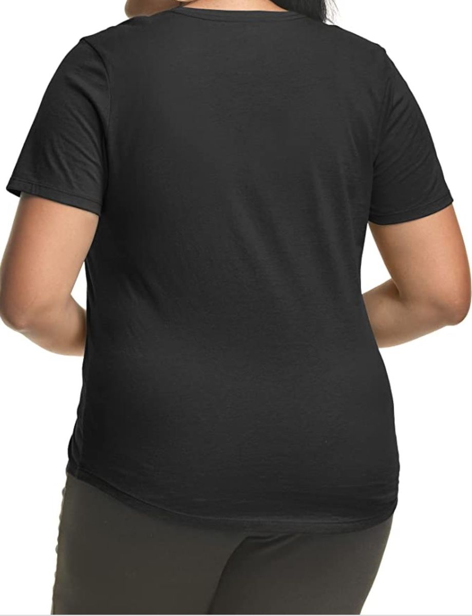Plus Size Women's Plain V Neck T Shirt- Black