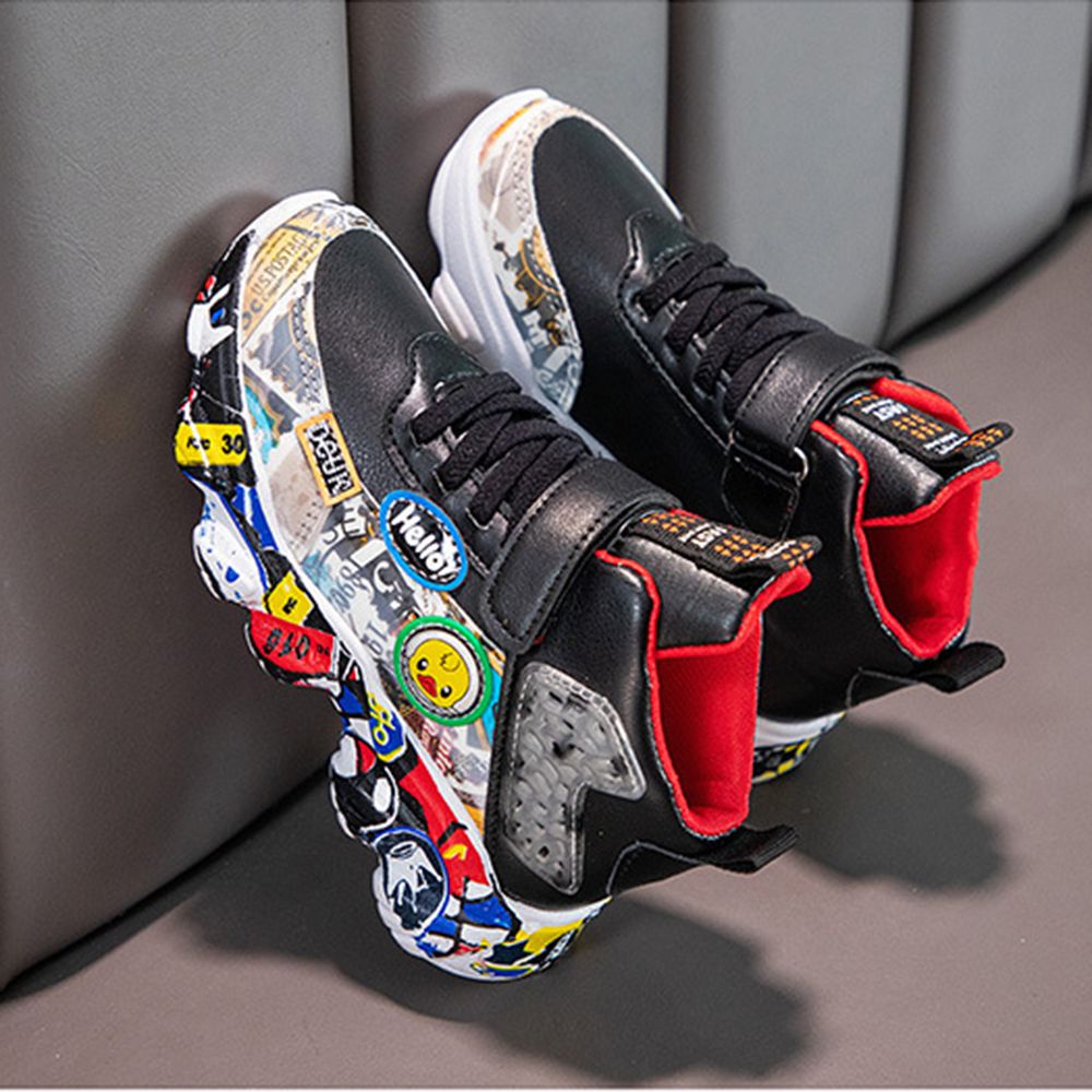 Children's Sports Leather Shoes Boys And Girls Flat Running Shoes Sneaker Black