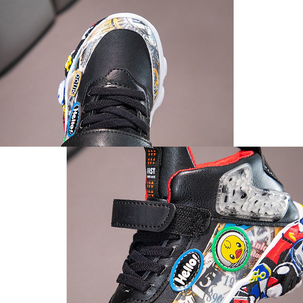 Children's Sports Leather Shoes Boys And Girls Flat Running Shoes Sneaker Black