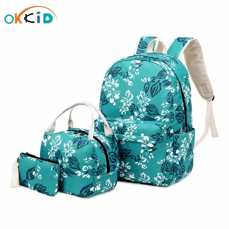 Children's School Backpack For Girls Flower Book Bag Set Kids