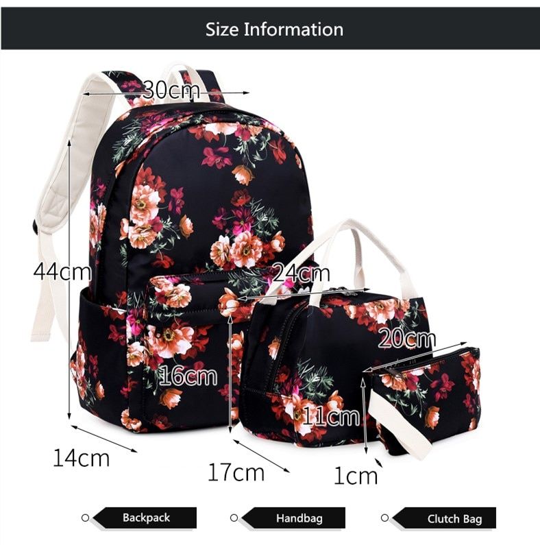 Children's School Backpack For Girls Flower Book Bag Set Kids