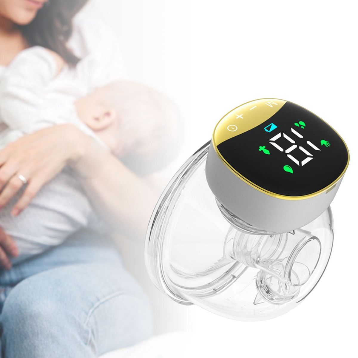 Wearable Electric Breast Pump Wireless LCD Display Hands Free Aureate