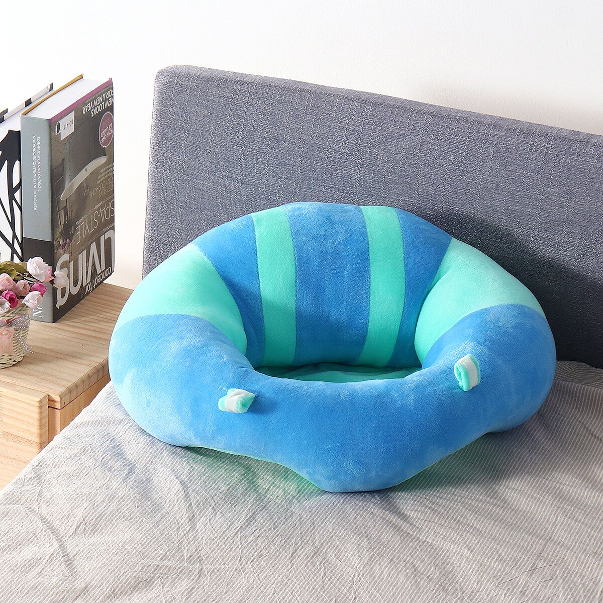 Baby Learning Seat Kids Floor Sitting Sofa Plush Toys Feeding Chair Blue