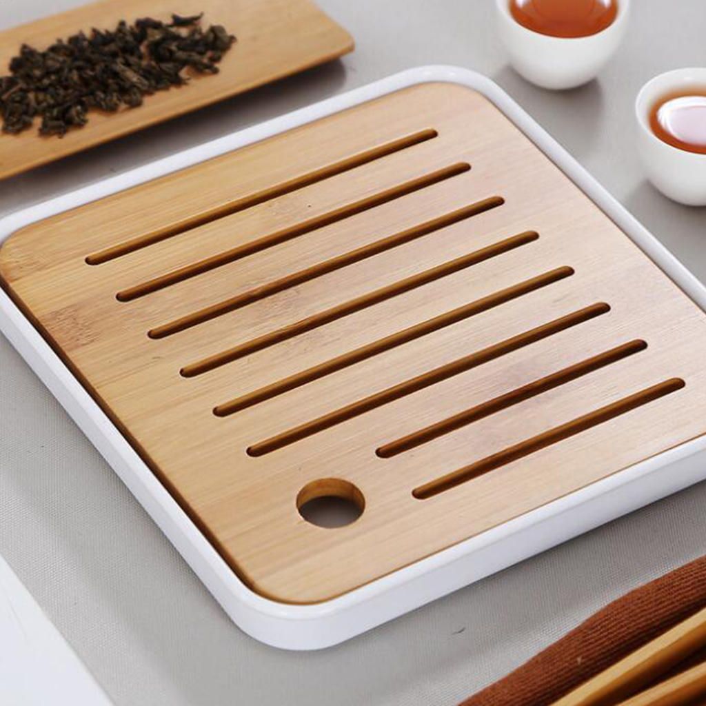 Lovoski Bamboo Chinese Gongfu Tea Ceremony Table Serving Tray White S