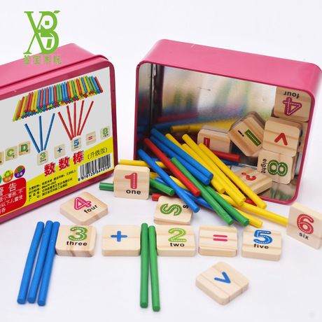 Montesorri Wooden Counting Stick With Alphabet Letters & Arithmetic Symbols