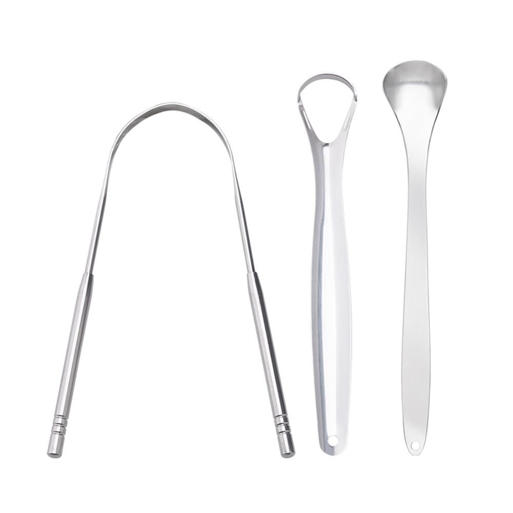 3PCS/Set Tongue Scraper Stainless Steel Oral Tongue Cleaner Medical Mouth Brush Reusable TongueToothbrush Fresh Breath Cleaning Maker Dental Oral Hygiene Care Tools