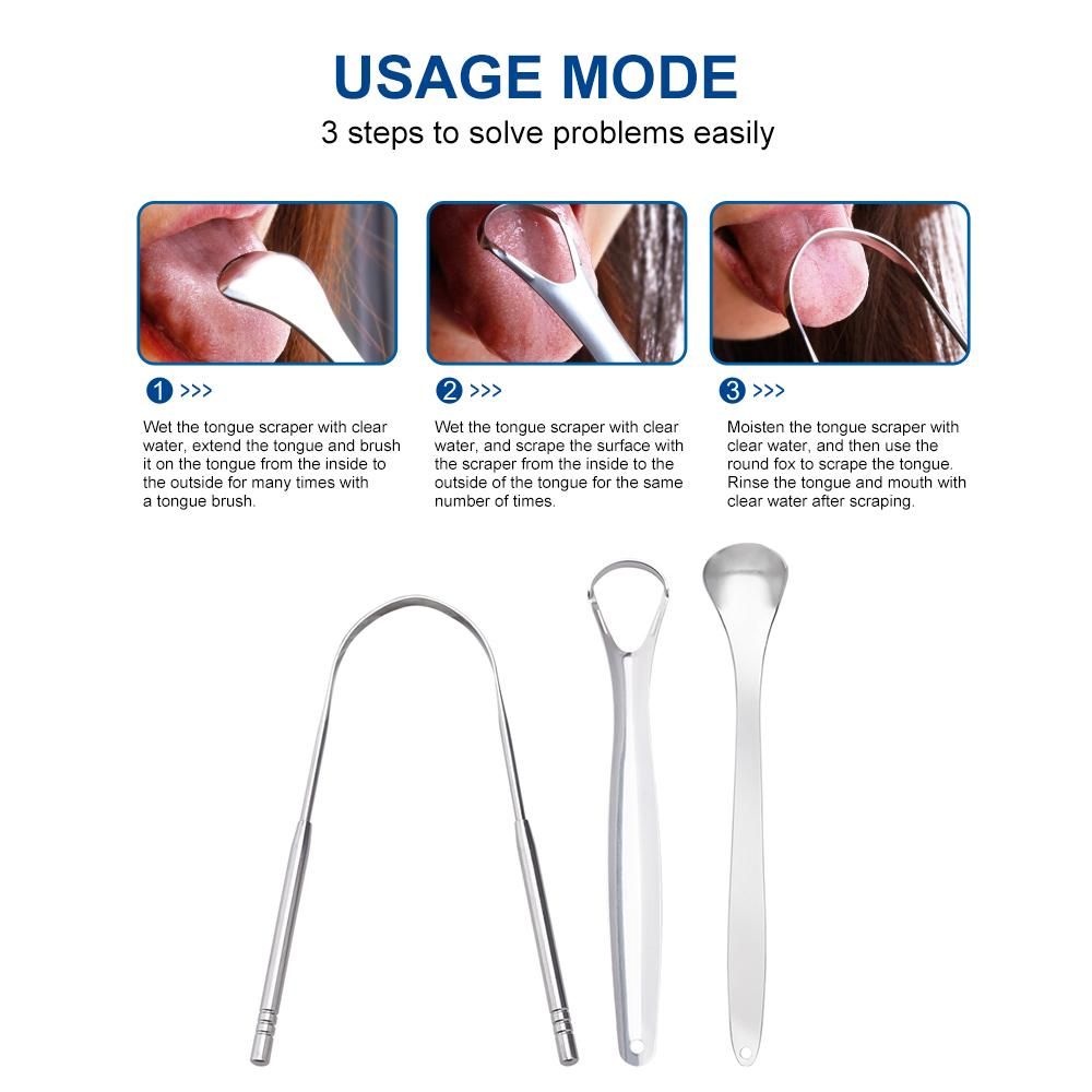 3PCS/Set Tongue Scraper Stainless Steel Oral Tongue Cleaner Medical Mouth Brush Reusable TongueToothbrush Fresh Breath Cleaning Maker Dental Oral Hygiene Care Tools