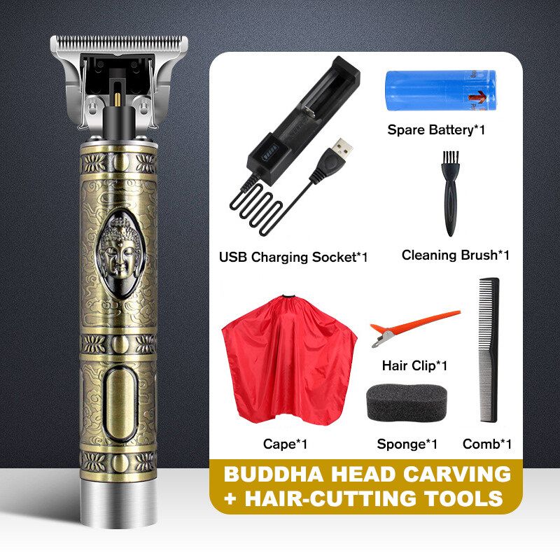 Pro Electric T-Outliner Rechargeable Cordless Hair Clipper Trimmer Kits Cape Set Buddha Head