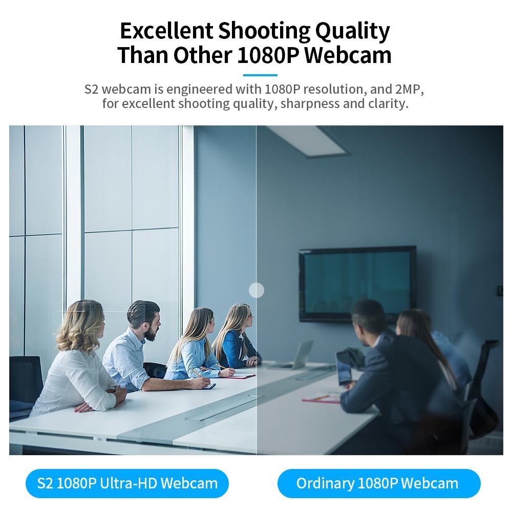 S2 1080P Ultra-HD Computer Webcam Wide Angle Portable High-Definition Camera USB Built-in Microphone Notebook Laptop PC Desktop Computer Web Video Camera USB Plug & Play for Online Conferences Meeting Video Call Live Streamin