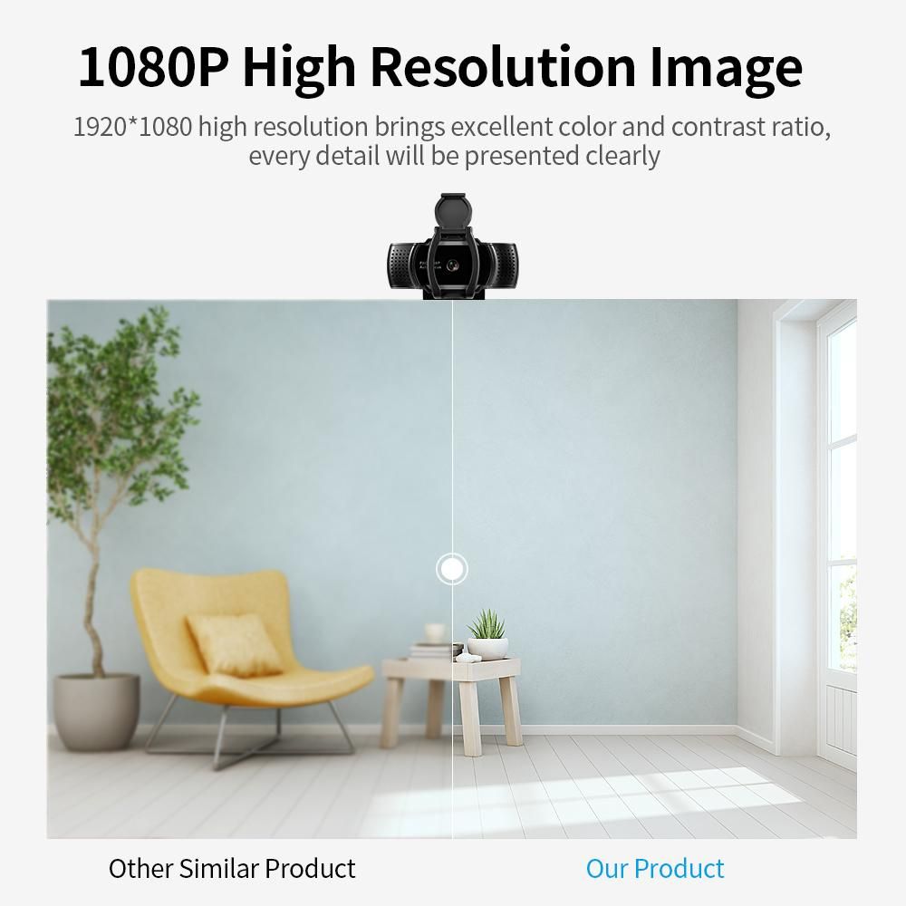 1080P USB Webcam Auto Focus Web Camera with Privacy Cover Built-in Microphone Drive-free Camera for PC Laptop Black