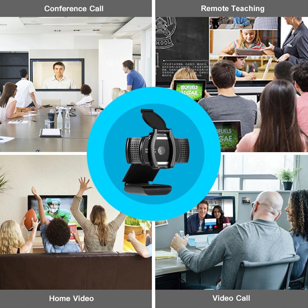 1080P USB Webcam Auto Focus Web Camera with Privacy Cover Built-in Microphone Drive-free Camera for PC Laptop Black