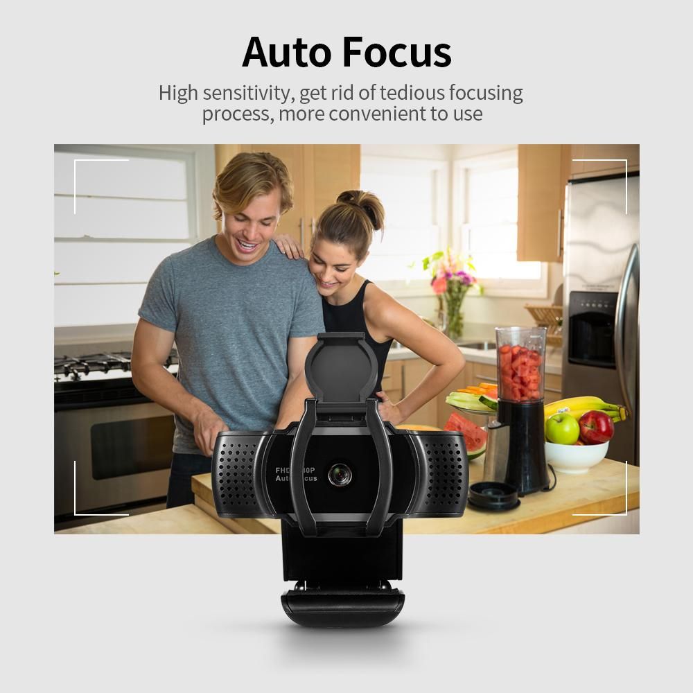 1080P USB Webcam Auto Focus Web Camera with Privacy Cover Built-in Microphone Drive-free Camera for PC Laptop Black