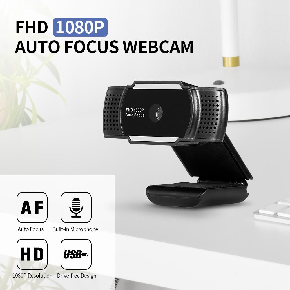 1080P USB Webcam Auto Focus Web Camera with Privacy Cover Built-in Microphone Drive-free Camera for PC Laptop Black
