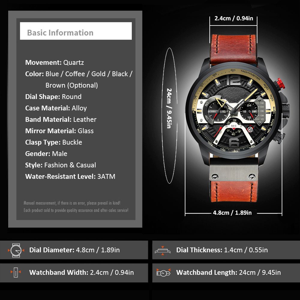 8329 Quartz Watch Business Men Sport Waterproof Wristwatch