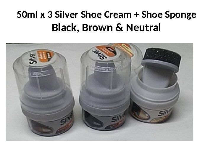 50ml X 3 Silver Shoe Cream -Black, Brown & Neutral + Sponge