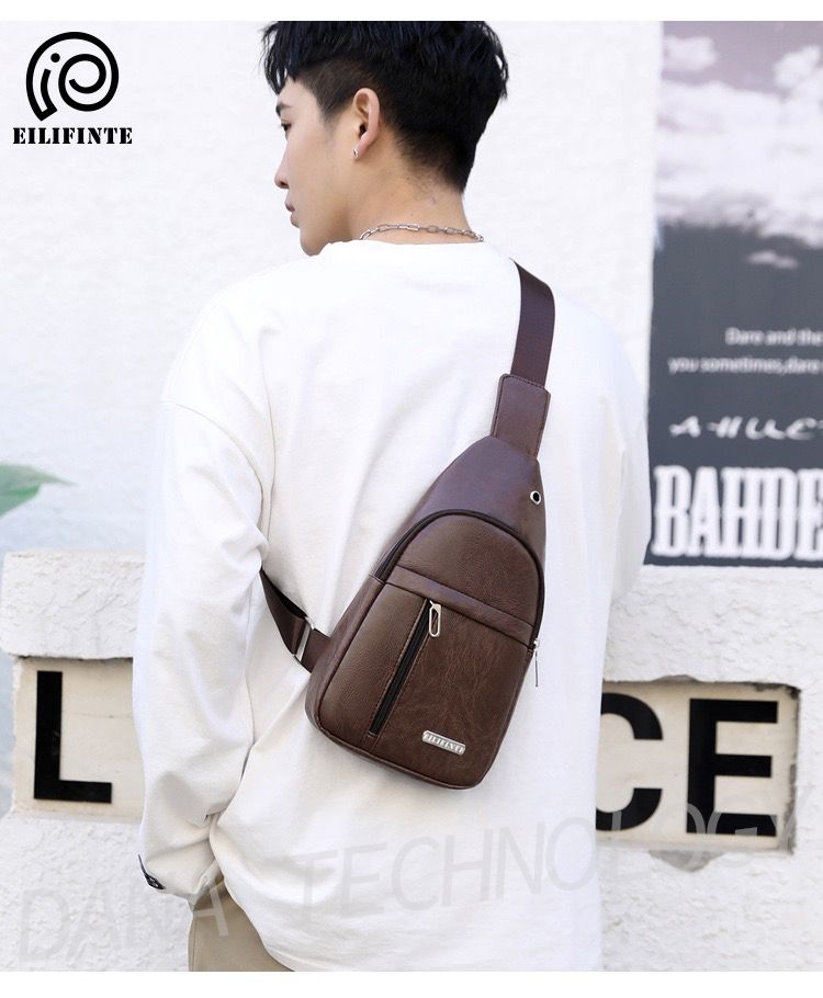 B05 PU Fabric Casual Crossbody Shoulder Bag-Brown