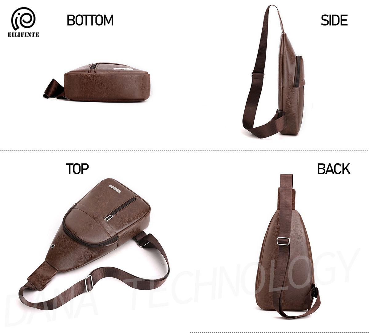 B05 PU Fabric Casual Crossbody Shoulder Bag-Brown
