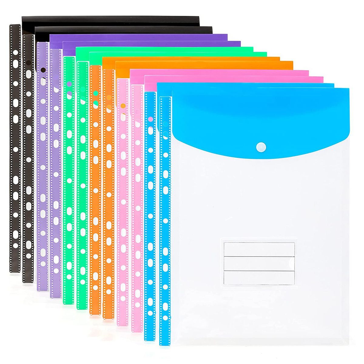 12 Pack A4 Punched Pockets Plastic Wallets - 11 Holes