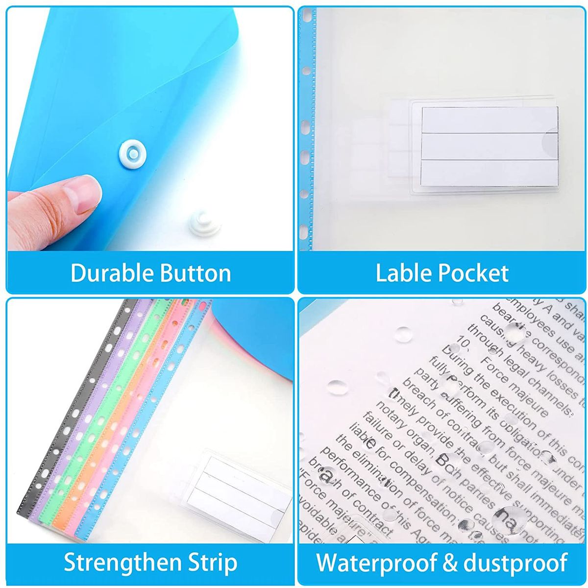 12 Pack A4 Punched Pockets Plastic Wallets - 11 Holes