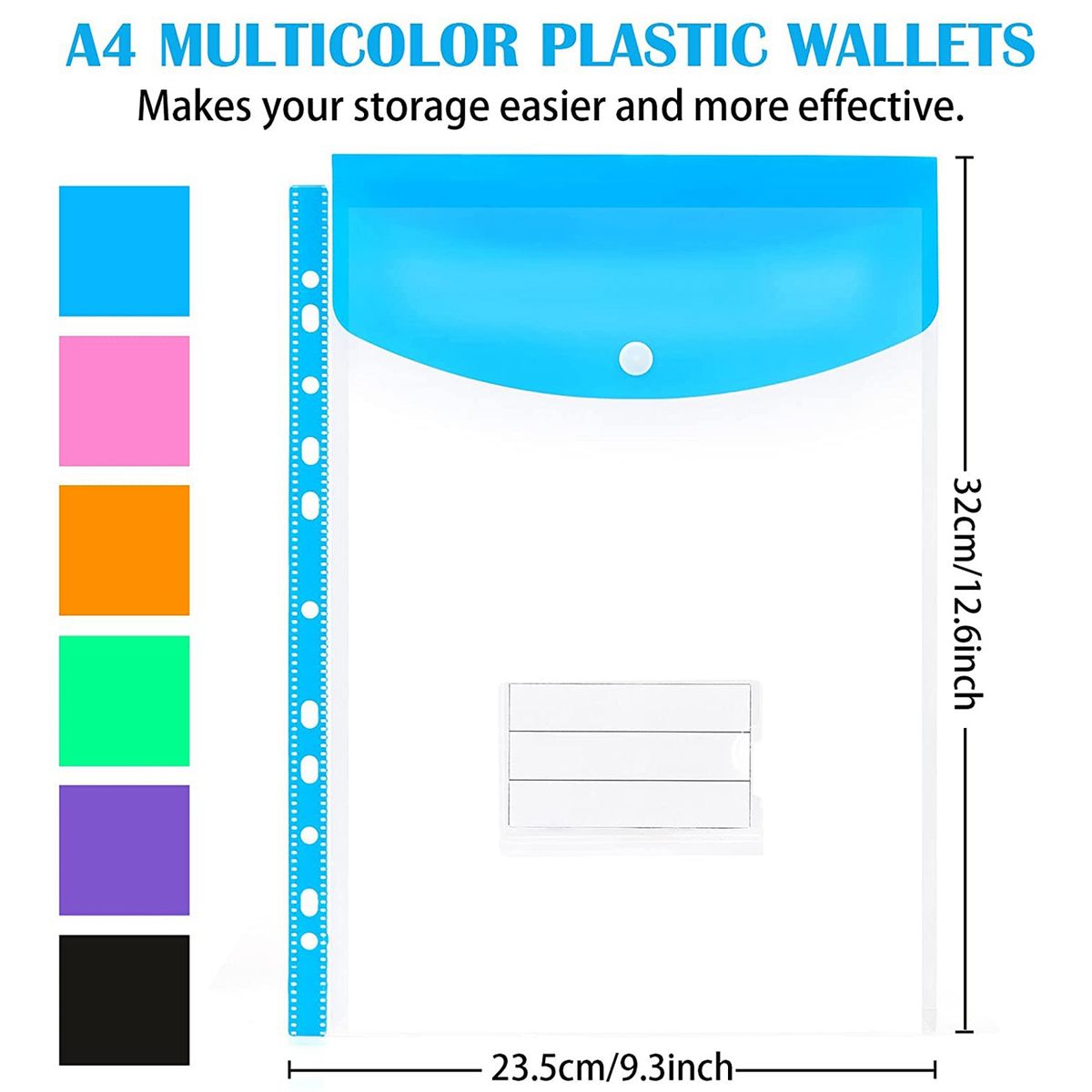 12 Pack A4 Punched Pockets Plastic Wallets - 11 Holes