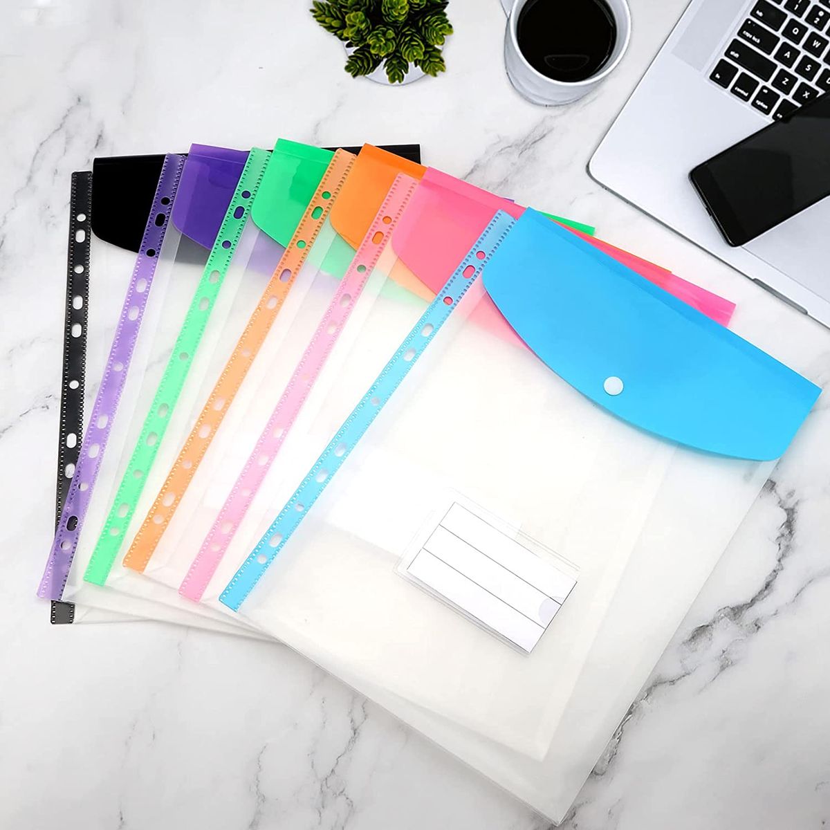 12 Pack A4 Punched Pockets Plastic Wallets - 11 Holes
